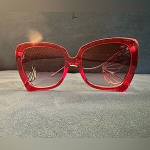 Large Vintage Style Red Sunglasses W/Gold Butterfly Arms